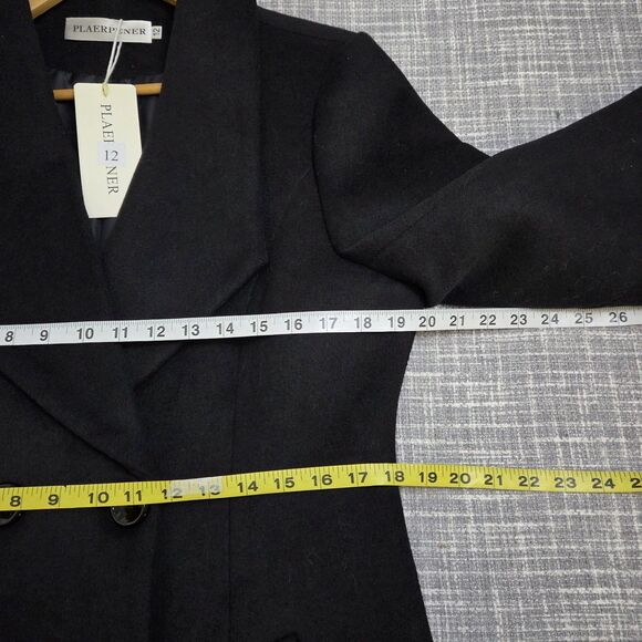 Plaerpener Long Double Breasted Coat Women’s 12 Black Wool Blend - Picture 8 of 13